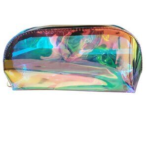 Iridescent Zippered Cosmetics Bag With Holographic Finish & Durable Design